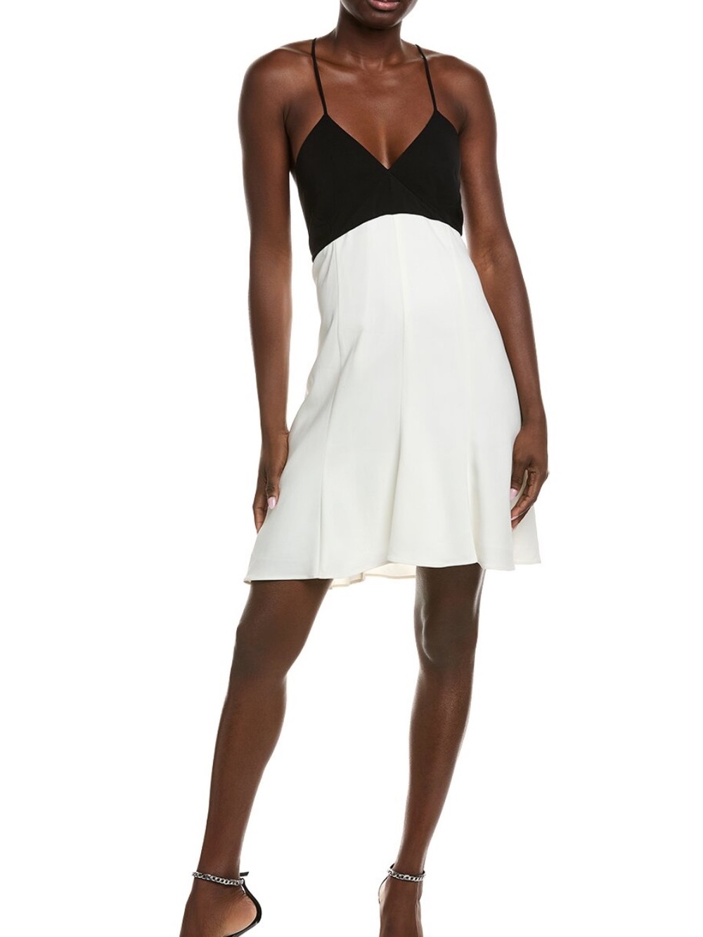 Reiss Black and White Mini Dress with Cross-Strap Bodice